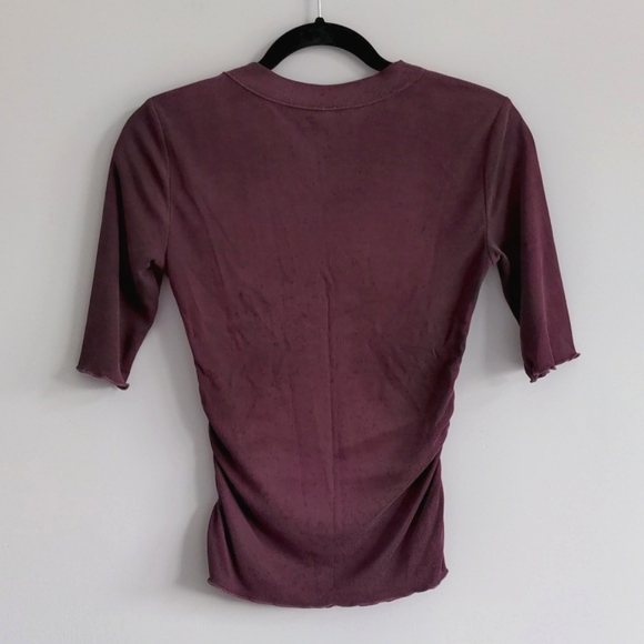 FREE PEOPLE | Ribbed Short Sleeve T-shirt Crew Neck Side Ruffles Womens S - Picture 2 of 10